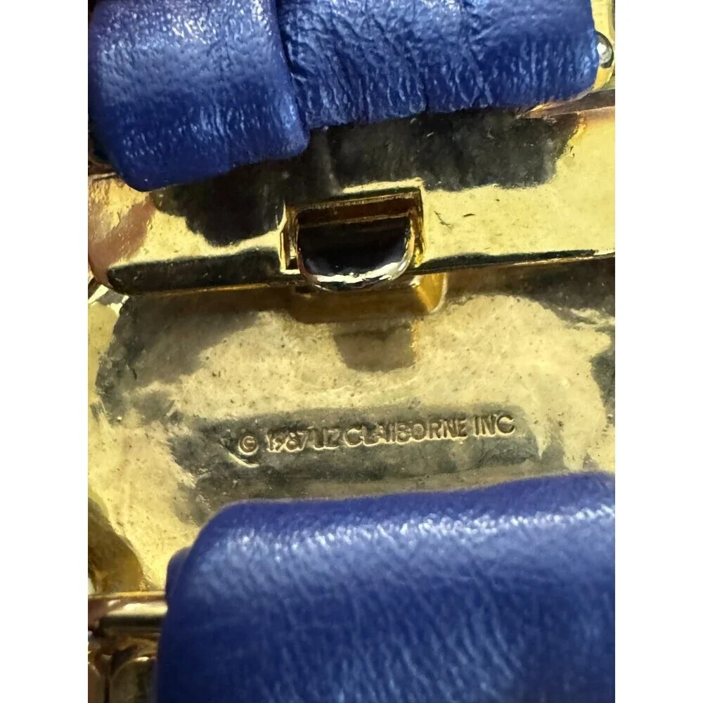 Vintage 80's Cobalt blue leather statement Belt with Gold Blue cabochon buckle